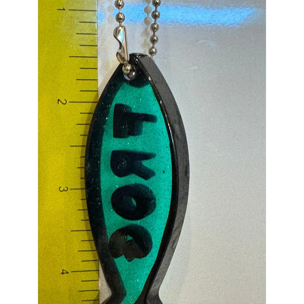Green Glitter Fish Keychain Frog Text Bag Charm Kitsch Y2K Ironic Accessory